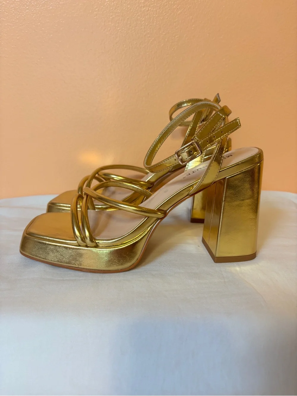 Metallic Gold Platform Block Heel Sandals